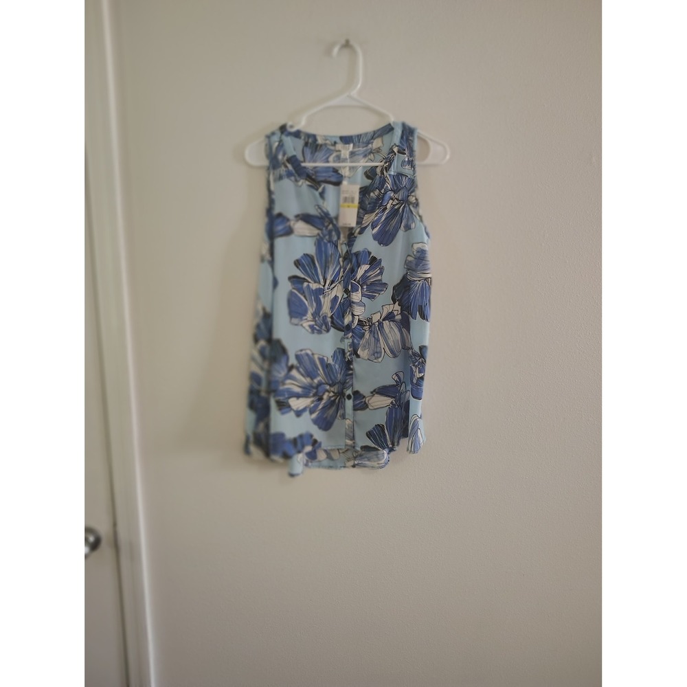 Spense Nouveau Nautical Floral Sleeveless Button Front Blouse Blue‎ White Medium